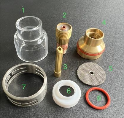 Une meilleure couverture du gaz est garantie avec des accessoires TIG Champagne Clear Nozzle Kit 54NQCN