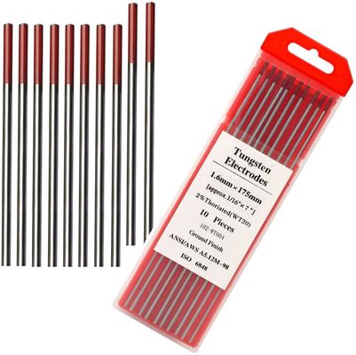 WT20 électrodes de tungstène de 1,6 mm pour soudage TIG Tête rouge Performance thoriée à 2%