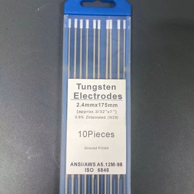 TIG Consommables de soudage 2,4 mm*175 mm électrodes de tungstène à tête blanche 0,8% zirconisées