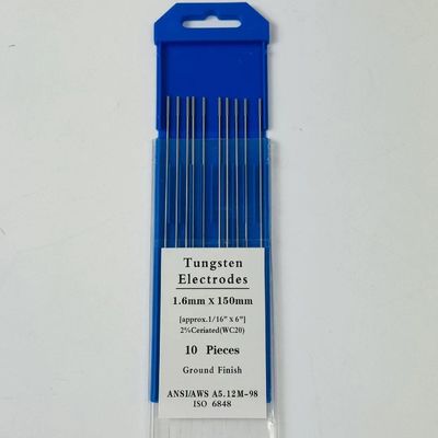 Support ODM personnalisé électrodes de tungstène WC20 de 1,6 mm*150 mm pour les consommables de soudage TIG
