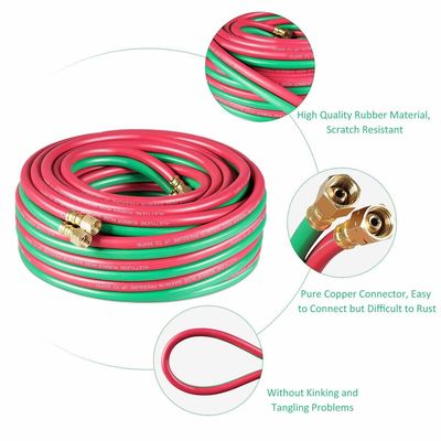 1.63KGS tuyau souple 25ft 1/4 &quot; B raccords 800PSI Oxy Acétylène Twin Type T Grade R Grade tuyau de soudage