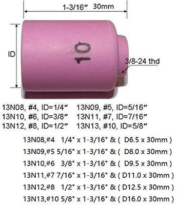 TIG Torche de soudage SR WP920 24 25 Adaptation 13N08 13N09 13N10 13N11 13N12 13N13 Coupe à buse 10 pièces
