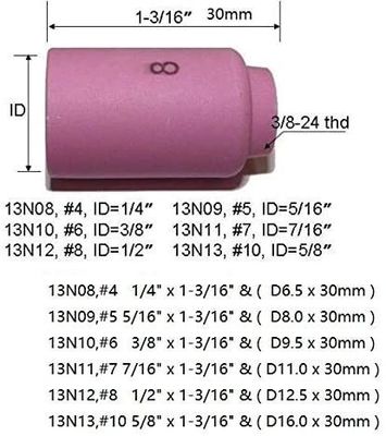 TIG Torche de soudage SR WP920 24 25 Adaptation 13N08 13N09 13N10 13N11 13N12 13N13 Coupe à buse 10 pièces