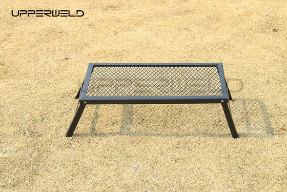 Grille de camping à feu de camp pliant noir portable à charge lourde grille de camping pour camping en plein air