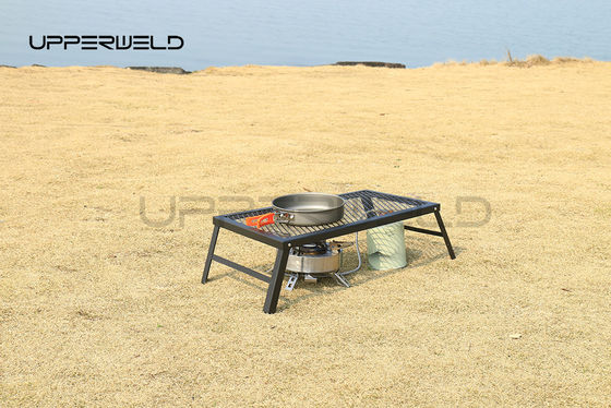 Grille de camping à feu de camp pliant noir portable à charge lourde grille de camping pour camping en plein air