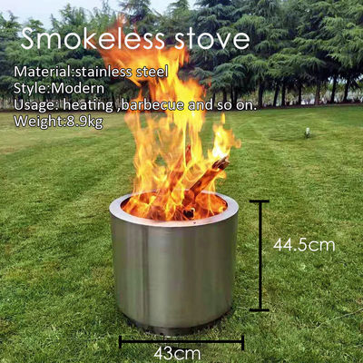 Poêle à bois en acier inoxydable de 43 cm de long pour camping en plein air et cuisson sans fumée