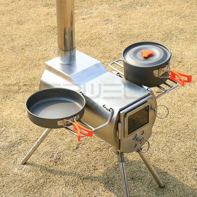 Camping 304 Cuisinière à bois en acier inoxydable avec cheminée Résistance à la pression
