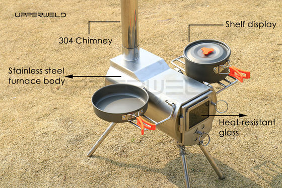 Camping 304 Cuisinière à bois en acier inoxydable avec cheminée Résistance à la pression