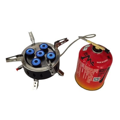 Cuisinière à cinq têtes à pulvérisation mini portable pliable pour camping Cuisinière à gaz brûleur Grille à gaz extérieur